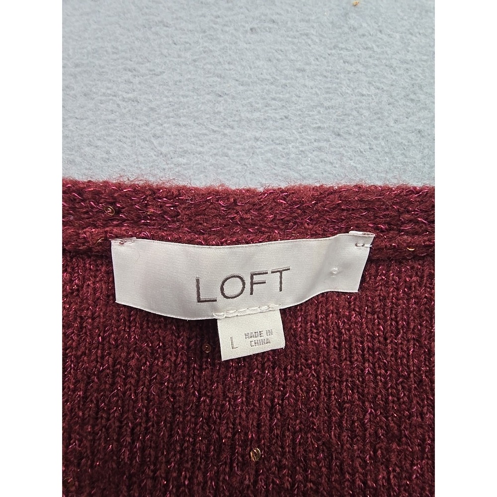 Loft Womens Pleated Sleeve Sweater Top Size: L‎ Burgundy/gold Shimmer - Picture 4 of 11